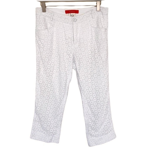Anthropologie Cartonnier Charlie White Embroidered Eyelet Cropped Pant 8 - Picture 3 of 6